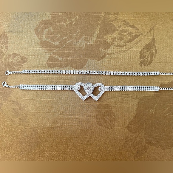 Anklet Set with Silver Rhinestones and Hearts-2 pcs. Set - Picture 4 of 7